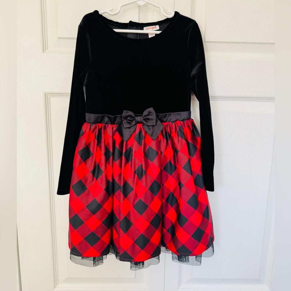 Black and Red Plaid Christmas Dress with Bow